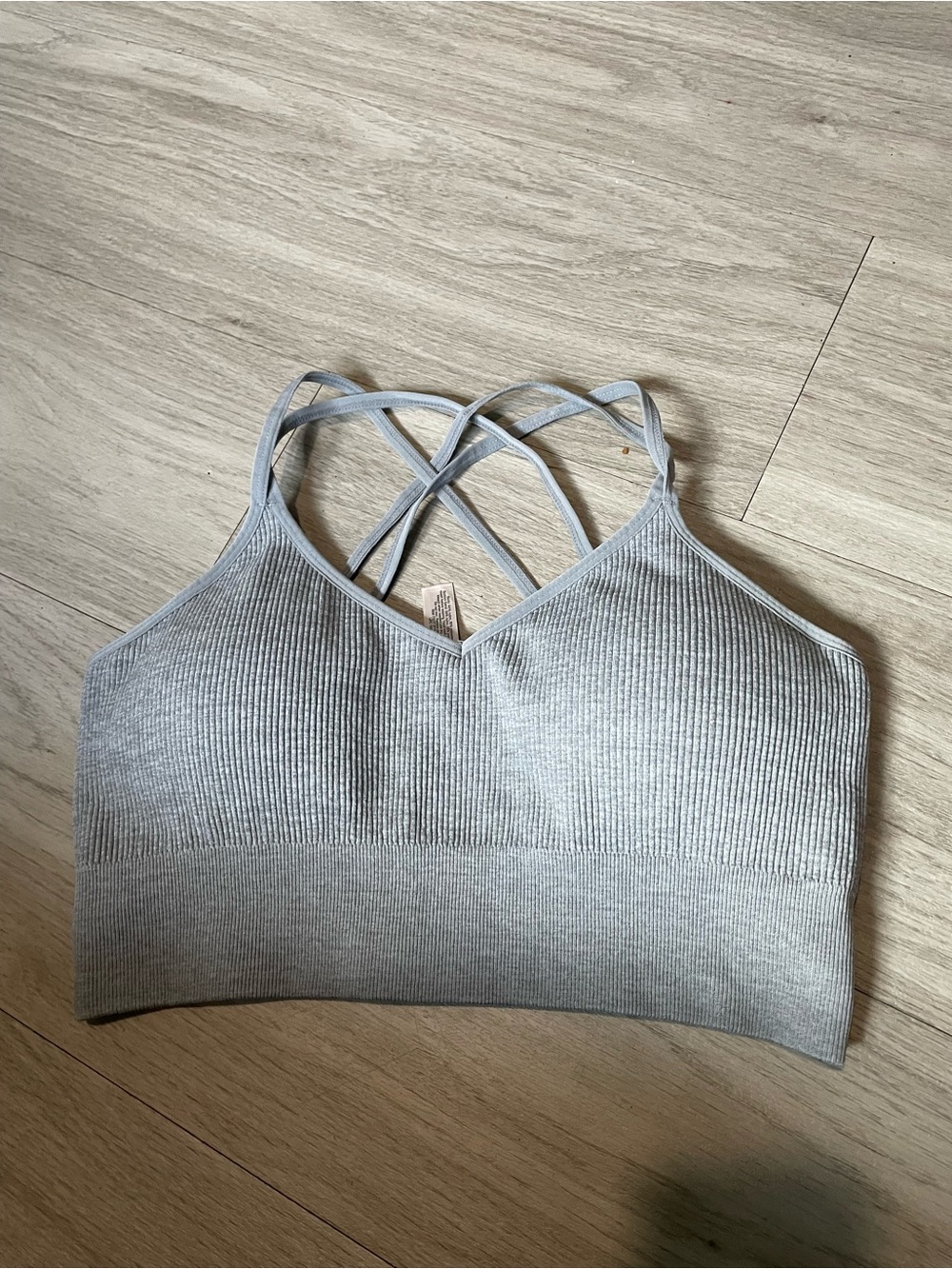 SO Light Gray Ribbed Crisscross Sports Bralette